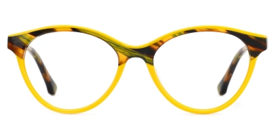 Vkyee prescription optical eyeglasses female round acetate frame,front color yellow