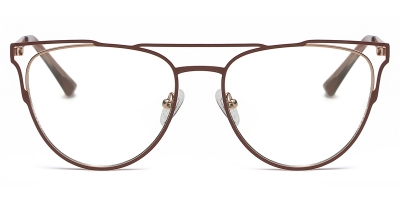 Vkyee prescription optical eyeglasses female round metal frame,front color brown