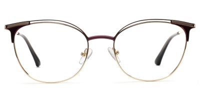 Vkyee prescription optical eyeglasses female round stainless steel,front color purple with gold