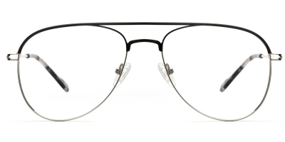Vkyee prescription optical eyeglasses unisex oval pilot metal frame,front color black with silver