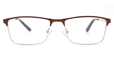 Vkyee prescription rectangle men eyeglasses in metal material, front color brown.