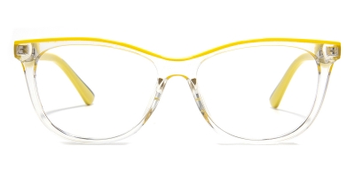 Vkyee prescription oval women eyeglasses in acetate materials, front color yellow-transparent.