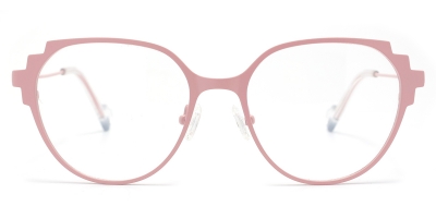 Vkyee prescription geometric women eyeglasses in metal material, front color pink