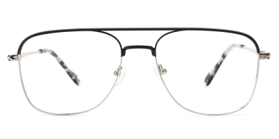 Vkyee prescription aviator unisex eyeglasses in metal materials, front color black.