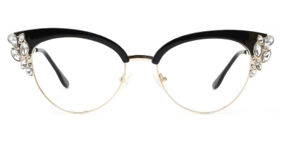 Vkyee prescription female eyeglasses in cat-eye shape made by mixed material, front color black