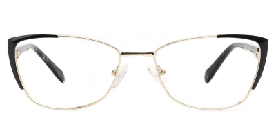 Vkyee prescription oval-cat-eye women eyeglasses in metal material, front color black
