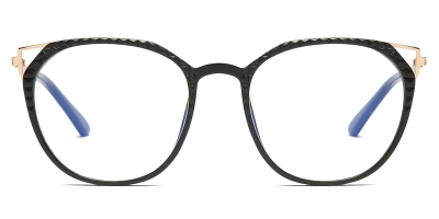 Vkyee prescription round women eyeglasses in TR90 material,front  color black.