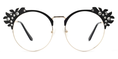 Vkyee prescription round female eyeglasses in other materials ,front color black. 