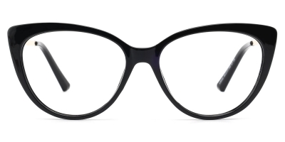 Vkyee prescription oval women eyeglasses in mixed materials, front  color black.