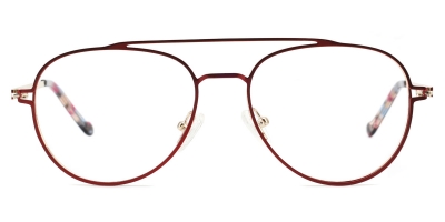 Vkyee prescription unisex eyeglasses oval in shape with metal material, front color red