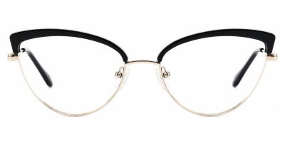 Vkyee prescription cateye female eyeglasses in mixed materials, front color black .