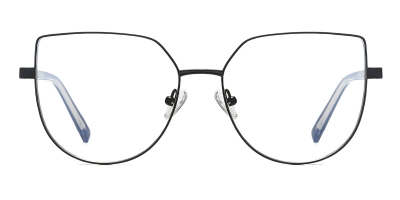 Vkyee prescription optical eyeglasses female gemetric metal two-tone frame,front color Black
