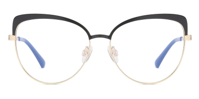 Vkyee prescription optical eyeglasses female oval metal two-tone frame,front color black
