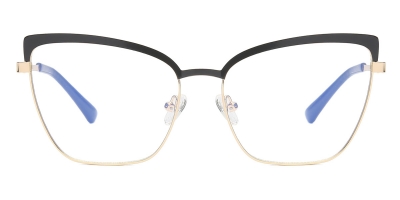 Vkyee prescription optical eyeglasses female square metal two-tone frame,front color black