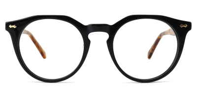 Vkyee prescription round eyeglasses for female in acetate material,front color black. 