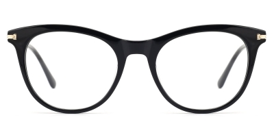 Vkyee prescription round women eyeglasses in mixed material, front color black.