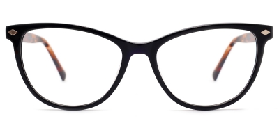 Vkyee prescription oval women eyeglasses in mixed materials, front color black.