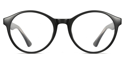 Vkyee prescription round female eyeglasses in TR90 material, front color black.