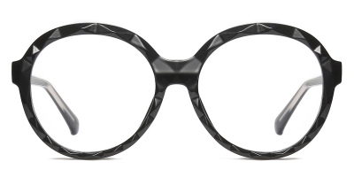 Vkyee prescription round female eyeglasses in TR90 material, front color black .