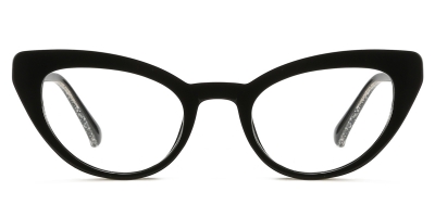 Vkyee prescription cat-eye female eyeglasses in TR90 material, front color black.