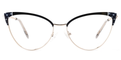 Vkyee prescription oval women eyeglasses in metal materials, front color black.