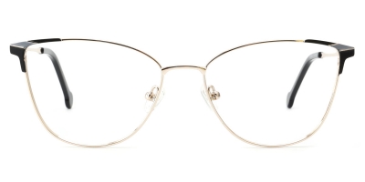 Vkyee prescription women eyeglasses square in shape with metal material, front color black/gold.