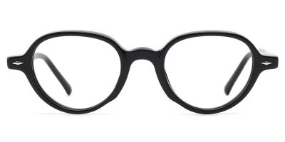Vkyee prescription round men eyeglasses in acetate materials, front color black.