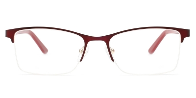 Vkyee prescription women eyeglasses square in shape with metal material, front color red.