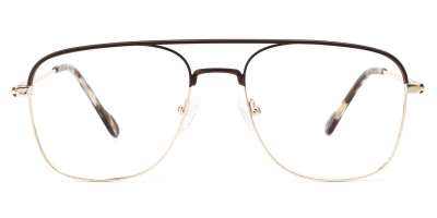 Vkyee prescription aviator unisex eyeglasses in metal materials, front color brown.