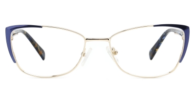 Vkyee prescription oval/cat-eye women eyeglasses in metal material, front color blue
