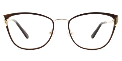 Vkyee prescription optical eyeglasses female square metal frame,front color brown