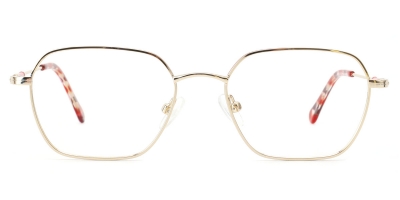 Vkyee prescription women eyeglasses square in shape with metal material, front color gold.