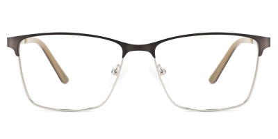 Vkyee prescription rectangle men eyeglasses in metal material, front color gray