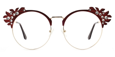 Vkyee prescription round female eyeglasses in other materials ,front color red .