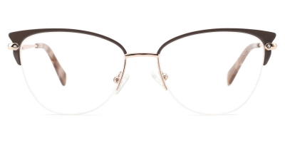 Vkyee prescription women eyeglasses oval in shape with metal material, front color brown.
