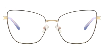 Vkyee prescription optical eyeglasses female square metal two-tone frame,front color black/gold