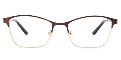 Vkyee prescription women eyeglasses in rectangle shape made by metal material, front color brown
