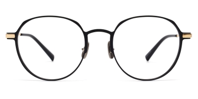 Vkyee prescription round men eyeglasses in titanium material, front color black