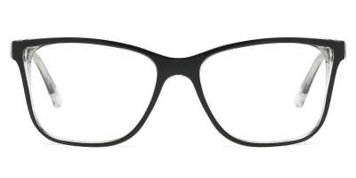 Vkyee prescription square female eyeglasses in TR90 material, front color black/clear.