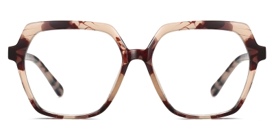 Vkyee prescription geometric female eyeglasses in TR90 material, front color brown.