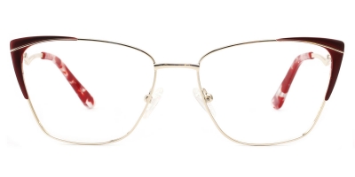 Vkyee prescription cat-eye women eyeglasses in metal material, front color red.
