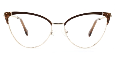 Vkyee prescription oval women eyeglasses in metal materials, front color brown.