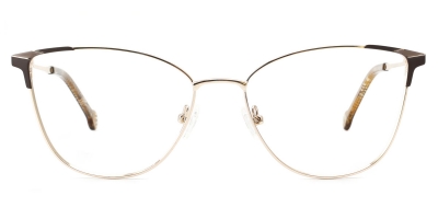 Vkyee prescription women eyeglasses square in shape with metal material, front color brown/gold.