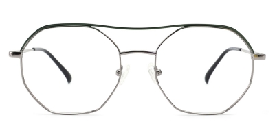 Vkyee prescription geometric shaped unisex eyeglasses in other metal material, front color green .