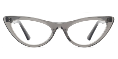 Vkyee prescription female cat-eye eyeglasses in mixed materials , front color grey .