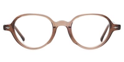 Vkyee prescription round men eyeglasses in acetate materials, front color brown.