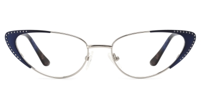 Vkyee prescription cat-eye women eyeglasses in metal materials, front color blue.