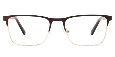 Vkyee prescription men eyeglasses square in shape with metal materials, front color brown.