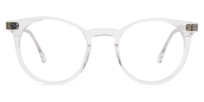 Vkyee prescription round unisex eyeglasses in mixed material, front color clear.