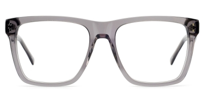 Vkyee prescription square male eyeglasses in premium acetate and metal components, front color transparent grey.